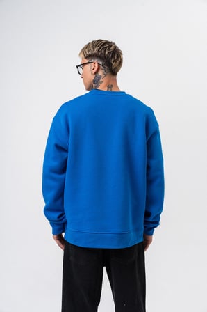 Erkek Respire Yazı Detaylı Basic Oversize Sweatshirt Mavi
