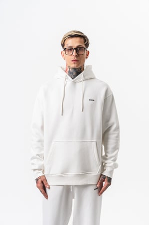 Erkek Respire Yazı Detaylı Kapüşonlu Basic Oversize Hoodie Ekru