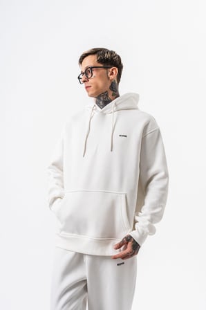 Erkek Respire Yazı Detaylı Kapüşonlu Basic Oversize Hoodie Ekru