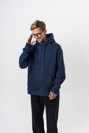 Erkek Respire Yazı Detaylı Kapüşonlu Basic Oversize Hoodie Lacivert