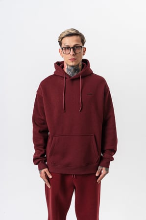 Erkek Respire Yazı Detaylı Kapüşonlu Basic Oversize Hoodie Bordo