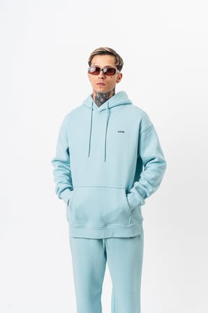 Erkek Respire Yazı Detaylı Kapüşonlu Basic Oversize Hoodie Bebe Mavi