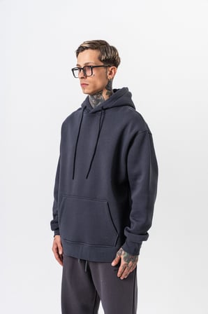 Erkek Respire Yazı Detaylı Kapüşonlu Basic Oversize Hoodie Füme