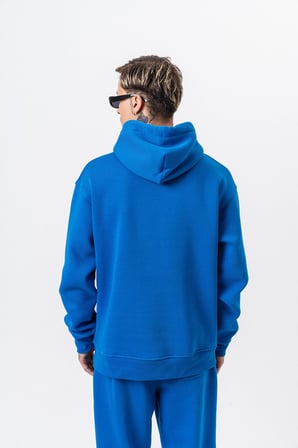Erkek Respire Yazı Detaylı Kapüşonlu Basic Oversize Hoodie Mavi