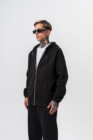 Erkek Respire Yazı Detaylı Kapüşonlu Basic Zip Oversize Hoodie Siyah