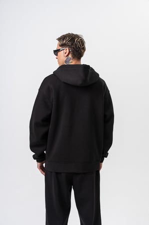 Erkek Respire Yazı Detaylı Kapüşonlu Basic Zip Oversize Hoodie Siyah