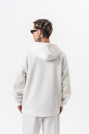 Erkek Respire Yazı Detaylı Kapüşonlu Basic Zip Oversize Hoodie Ekru