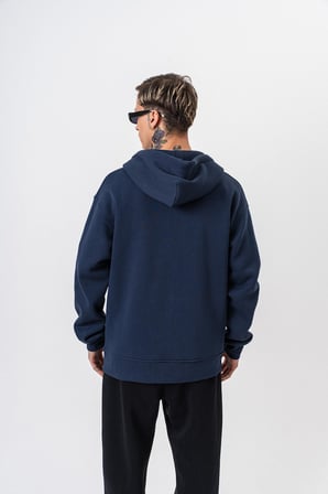 Erkek Respire Yazı Detaylı Kapüşonlu Basic Zip Oversize Hoodie Lacivert