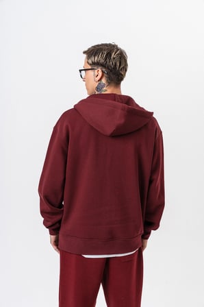 Erkek Respire Yazı Detaylı Kapüşonlu Basic Zip Oversize Hoodie Bordo