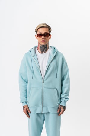 Erkek Respire Yazı Detaylı Kapüşonlu Basic Zip Oversize Hoodie Bebe Mavi