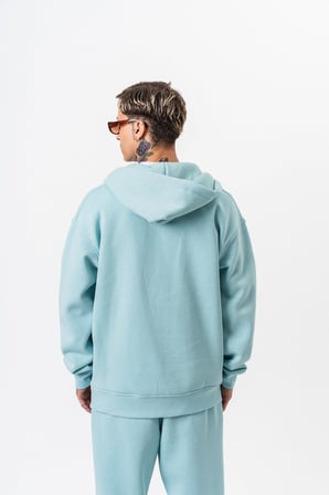 Erkek Respire Yazı Detaylı Kapüşonlu Basic Zip Oversize Hoodie Bebe Mavi