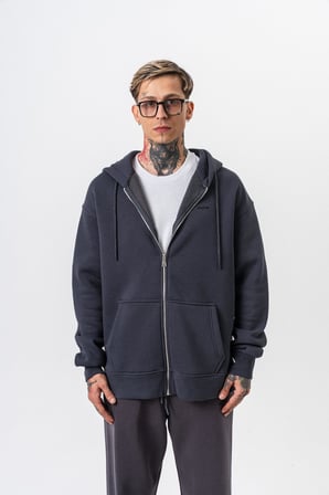 Erkek Respire Yazı Detaylı Kapüşonlu Basic Zip Oversize Hoodie Füme