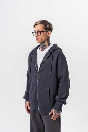 Erkek Respire Yazı Detaylı Kapüşonlu Basic Zip Oversize Hoodie Füme