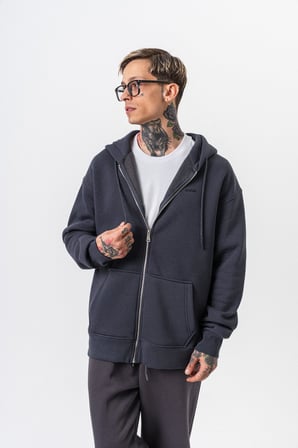 Erkek Respire Yazı Detaylı Kapüşonlu Basic Zip Oversize Hoodie Füme