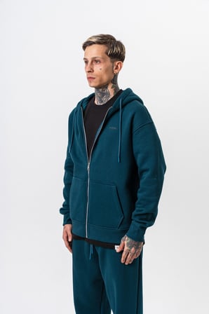 Erkek Respire Yazı Detaylı Kapüşonlu Basic Zip Oversize Hoodie Zümrüt