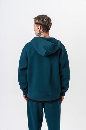 Erkek Respire Yazı Detaylı Kapüşonlu Basic Zip Oversize Hoodie Zümrüt
