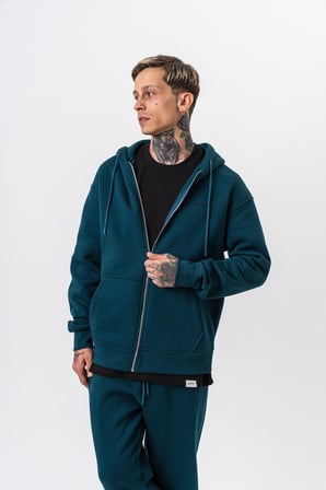 Erkek Respire Yazı Detaylı Kapüşonlu Basic Zip Oversize Hoodie Zümrüt
