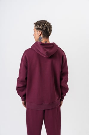 Erkek Respire Yazı Detaylı Kapüşonlu Basic Zip Oversize Hoodie Vişne