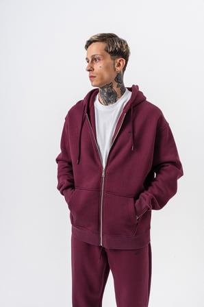 Erkek Respire Yazı Detaylı Kapüşonlu Basic Zip Oversize Hoodie Vişne