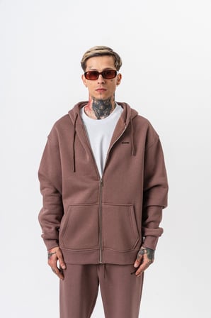 Erkek Respire Yazı Detaylı Kapüşonlu Basic Zip Oversize Hoodie Kakao