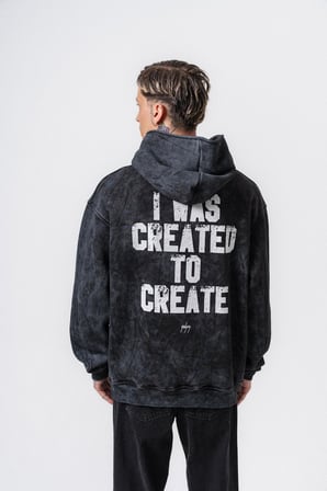 Erkek Create Baskılı Kapüşonlu Oversize Hoodie Siyah