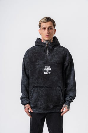 Erkek Create Baskılı Kapüşonlu Oversize Hoodie Siyah