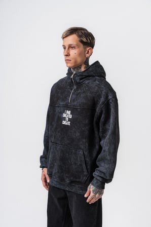 Erkek Create Baskılı Kapüşonlu Oversize Hoodie Siyah