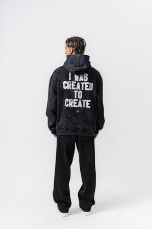 Erkek Create Baskılı Kapüşonlu Oversize Hoodie Siyah