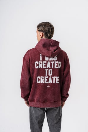 Erkek Create Baskılı Kapüşonlu Oversize Hoodie Bordo