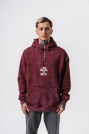 Erkek Create Baskılı Kapüşonlu Oversize Hoodie Bordo