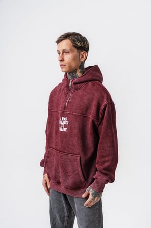 Erkek Create Baskılı Kapüşonlu Oversize Hoodie Bordo