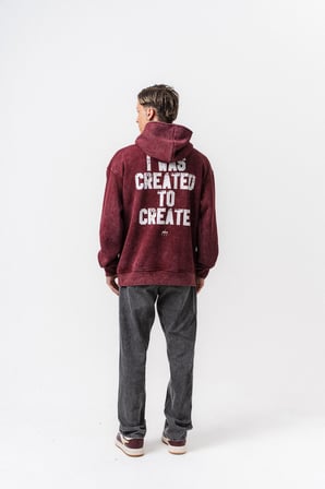 Erkek Create Baskılı Kapüşonlu Oversize Hoodie Bordo