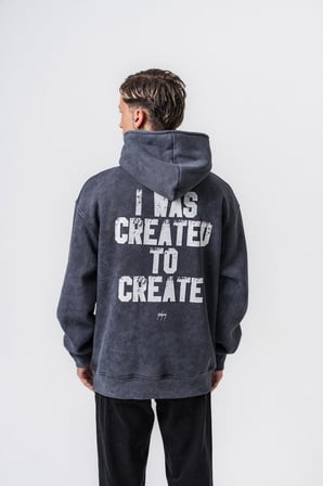 Erkek Create Baskılı Kapüşonlu Oversize Hoodie Füme