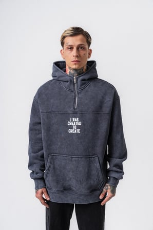 Erkek Create Baskılı Kapüşonlu Oversize Hoodie Füme