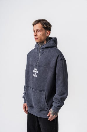 Erkek Create Baskılı Kapüşonlu Oversize Hoodie Füme