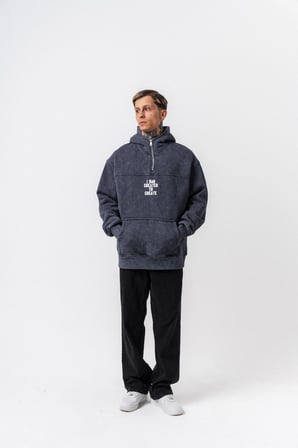 Erkek Create Baskılı Kapüşonlu Oversize Hoodie Füme