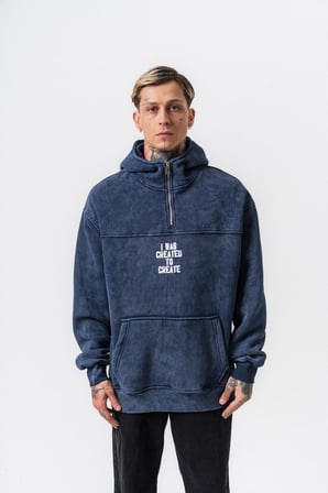 Erkek Create Baskılı Kapüşonlu Oversize Hoodie Lacivert