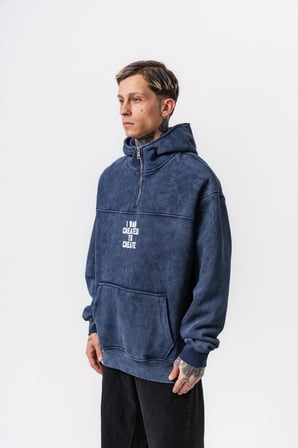 Erkek Create Baskılı Kapüşonlu Oversize Hoodie Lacivert