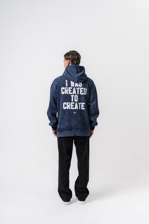 Erkek Create Baskılı Kapüşonlu Oversize Hoodie Lacivert