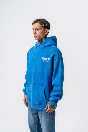 Erkek Dopamine Hit Baskılı Kapüşonlu Oversize Hoodie Mavi