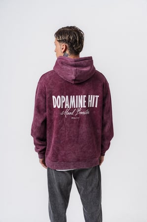 Erkek Dopamine Hit Baskılı Kapüşonlu Oversize Hoodie Vişne