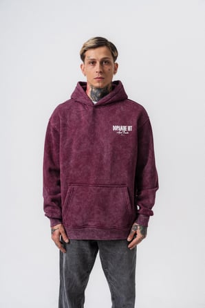 Erkek Dopamine Hit Baskılı Kapüşonlu Oversize Hoodie Vişne