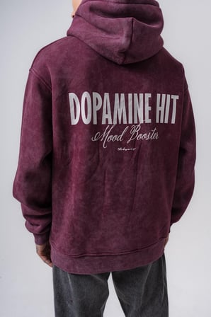 Erkek Dopamine Hit Baskılı Kapüşonlu Oversize Hoodie Vişne