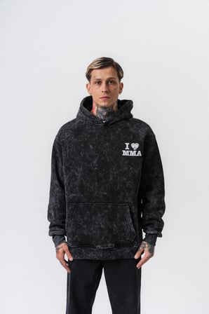 Erkek MMA Baskılı Kapüşonlu Oversize Hoodie Siyah