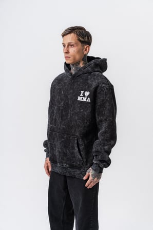 Erkek MMA Baskılı Kapüşonlu Oversize Hoodie Siyah