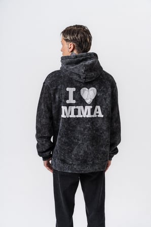 Erkek MMA Baskılı Kapüşonlu Oversize Hoodie Siyah