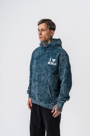 Erkek MMA Baskılı Kapüşonlu Oversize Hoodie Zümrüt