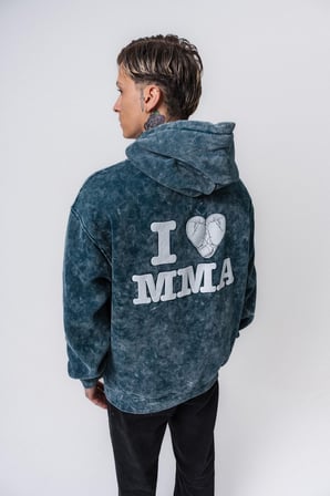 Erkek MMA Baskılı Kapüşonlu Oversize Hoodie Zümrüt