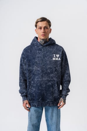 Erkek MMA Baskılı Kapüşonlu Oversize Hoodie Lacivert