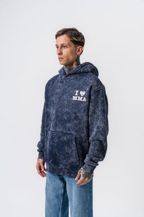Erkek MMA Baskılı Kapüşonlu Oversize Hoodie Lacivert